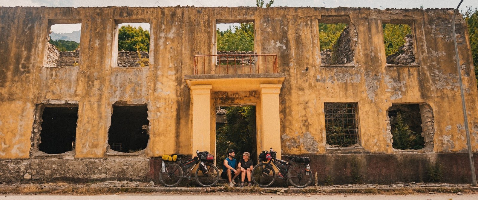 Two bikepackers in Albania cycling
