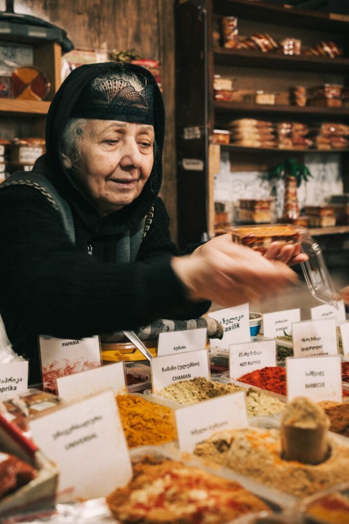 Market seller in the Green Bazaar, Kutaisi, Georgia
